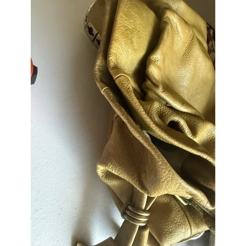 Elliott Lucca Olive Pebbled Soft Leather Hobo Shoulder Bag Woven Handle Boho